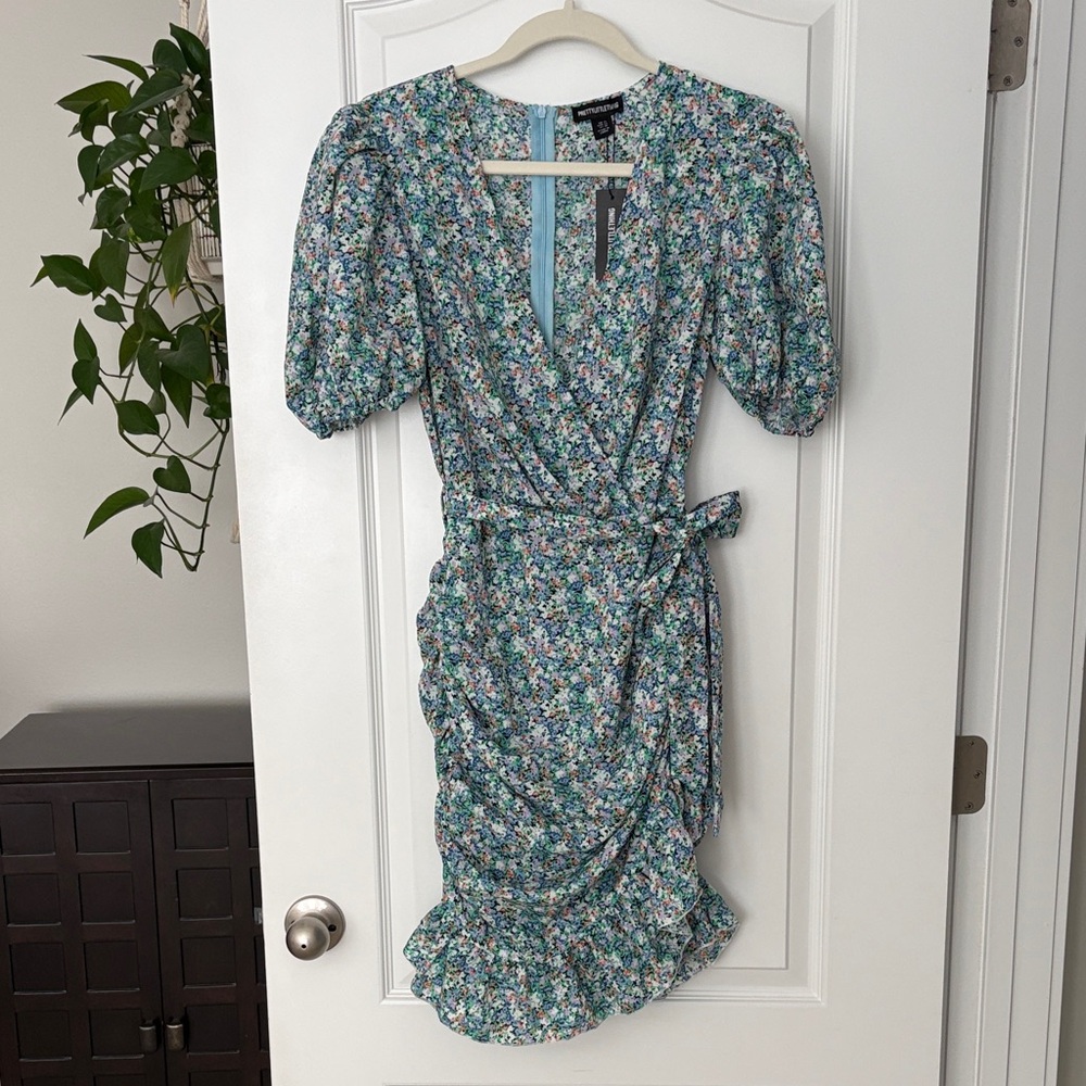 PRETTY LITTLE THING ruched bodycon dress with puff sleeves